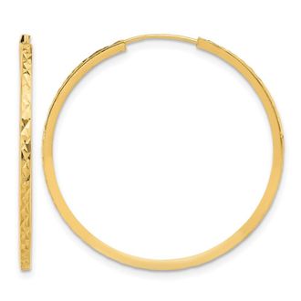 Diamond2Deal 14K Yellow Gold Diamond-cut Endless Hoop Earrings 32.6 mm