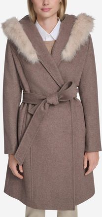 Cole Haan Womens Wool Wrap Coat - Brown Size 14