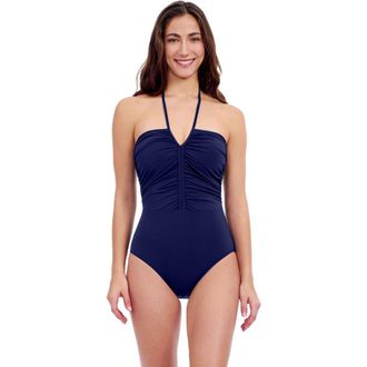 Gottex Tutti Frutti Bandeau One Piece in Navy at Nordstrom, Size 10