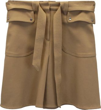 Maje Belted Mini A-Line Skirt in Camel Polyester