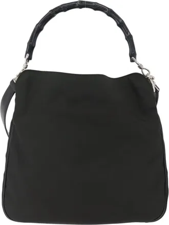 Gucci Vintage Bamboo Handle Bag Nylon Black Nylon Handbag (Pre-Owned)