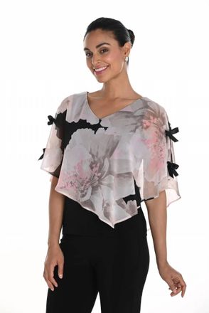 Frank Lyman Design Floral Chiffon Overlay Top In Black/beige