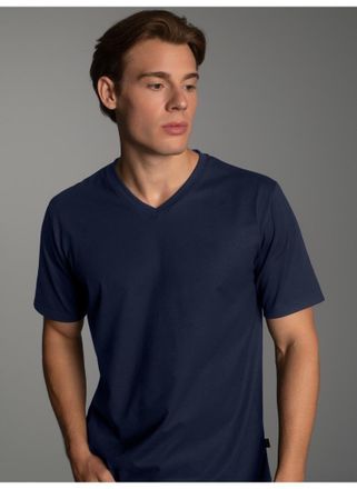 Trigema T-Shirt TRIGEMA TRIGEMA V-Shirt DELUXE Baumwolle, Herren, Gr. 4XL, blau (navy), Single Jersey, 100% Baumwolle, Basic, lang, V-Ausschnitt, Shirts T-Shi