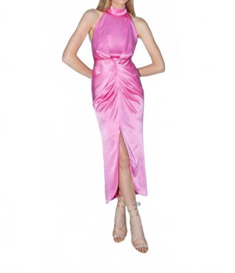 AIIFOS Eloisa Halter Neck Pleated Dress In Pink