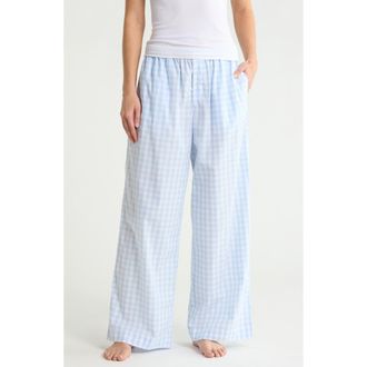 Nordstrom Rack Cotton Poplin Pants in White- Blue Ella Gingham at Nordstrom Rack, Size X-Small