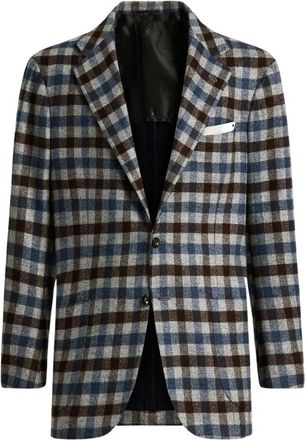 Kiton Geruite Wollen Blend Jas - Heren - Blazers - Veelkleurig - M - Wol - Jassen