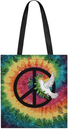 Generic Tie Dye Peace Sign Rainbow Tote Bag for Women Men Shoulder Bags Purses Pouch Handbags