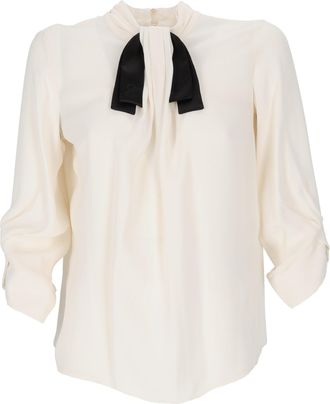 Elisabetta Franchi High Neck Blouse With Bow Detail And Keyhole Closure