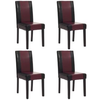 Hhg Hhg - Juego De 4 Sillas De Comedor Silla De Cocina Littau, Polipiel, Negro-rojo, Patas Oscuras