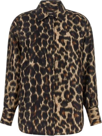 Alberto Biani Overhemden, Dames, Bruin, L, Jaguar Print Shirt
