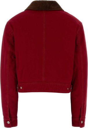 Ami Velvet-Collar Denim Jacket - Red