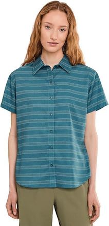 Marmot AirExchange Short Sleeve Shirt Womens Clothing Emerald Blue Slight Stripe : XL, Polyester