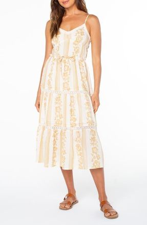 Roxy Azalea Floral Tiered Cotton Midi Dress in Curry at Nordstrom, Size Xx-Large