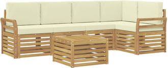 vidaXL Conjunto De Sof&aacute;s De Exterior 6 Uds. Blanco Y Crema Poli&eacute;ster Vidaxl