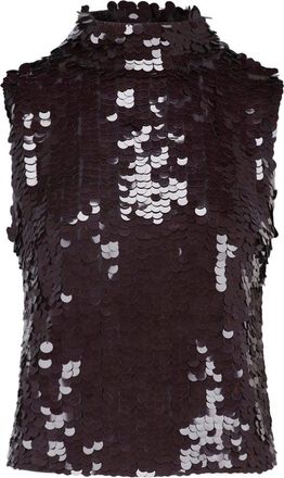 P.A.R.O.S.H. Sequined Sleeveless Top with High Neckline