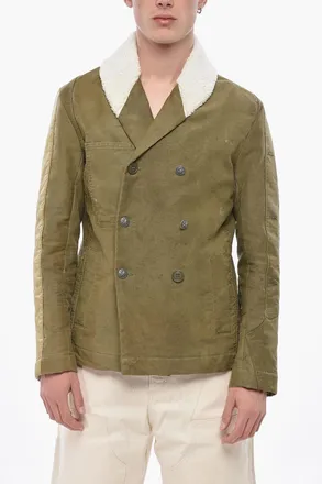 Greg Lauren Cotton Double-Breasted Jacket with Shearling Collar Greg Lauren