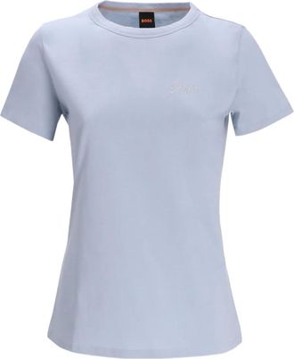 BOSS logo-embroidered T-shirt - women - Cotton - S - 421 BLUE