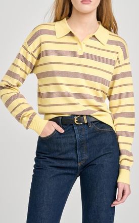 Wayf Carter Stripe Polo Sweater in Yellow Stripe at Nordstrom, Size X-Large