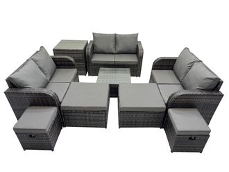 Fimous Love Sofa Square Coffee Table Set with 4 Stools Side Table in Dark Grey