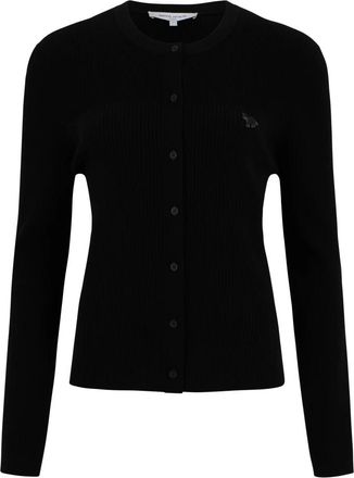 Maison Kitsun&eacute; Baby Fox Pleat Rib Cardigan - Dames - Vesten - Zwart - S - Polyester - Truien & Vesten