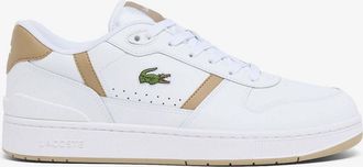 Lacoste Leren platte sneakers voor heren met T-clip (Wit/bruin)