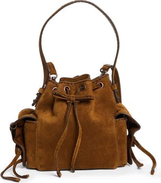 Acne Studios Mini Multipocket Suede Bucket Bag in Cognac Brown at Nordstrom