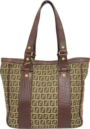 Fendi Brown Canvas Leather Handbag Tote Bag (Pre-Owned)