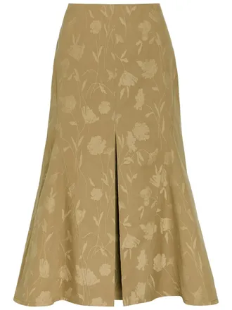 Erdem Floral-jacquard Cotton Midi Skirt - Camel - 10 (UK10 / S)