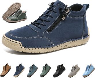 Generic Womens Handmade Leather Orthopedic Comfy Shoes Fashion Lightweight Non Slip Side Zipper Walking Shoes Outdoor Casual Ankle Boots (Blue,10.5)