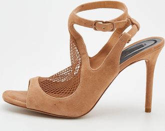 Alexander Wang Beige Suede And Fishnet Piper Ankle Strap Sandals