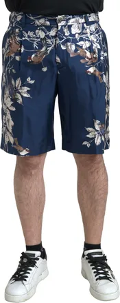 Dolce & Gabbana Blue Floral Print Silk Men Bermuda Mens Shorts