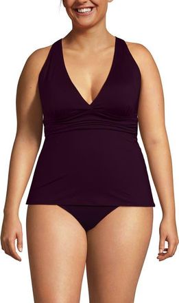 Lands End Chlorine Resistant Plunge X-Back Tankini Swimsuit Top in Dark Wine at Nordstrom, Size X-Large P