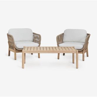 Sklum Conjunto De Jard&iacute;n Con 2 Sillones Y Mesa De Centro En Madera De Acacia Y Cuerda Trenzada Karvia Sklum