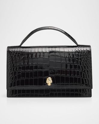 Alexander McQueen Skull Croc-Embossed Leather Shoulder Bag