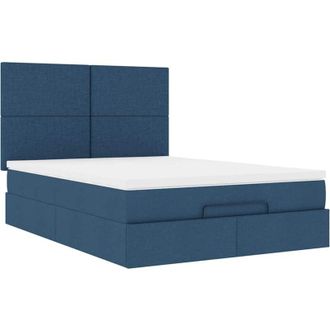vidaXL Estructura De Cama Otomana Con Colch&oacute;n Tela Azul 140x190cm Vidaxl