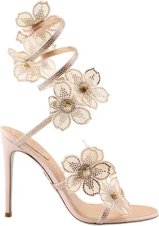Rene Caovilla Peach Flower Sandal - female - Ren&eacute; Caovilla - High Heel Sandals - Yellow - 4 1/2 UK - Shoes