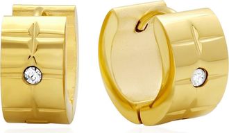 HMY Jewelry 18K Yellow Gold Plated Stainless Steel Swarovski Crystal Huggie Earrings at Nordstrom Rack