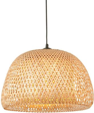 Endon Lighting Bali Single Pendant Ceiling Lamp, Natural Bamboo, White, Matt Black