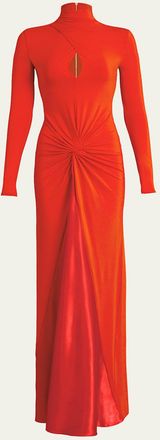Silvia Tcherassi Birdy Twisted Cutout Long-Sleeve Maxi Dress
