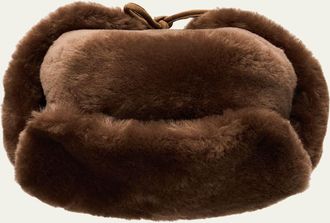 Pologeorgis Mens Shearling Trapper Hat with Leather Chin Strap