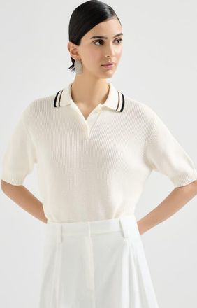 Brunello Cucinelli Rib knit polo in White at Nordstrom, Size Xx-Large Eu