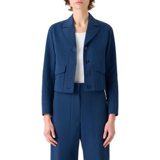 Akris Straight Fit Cotton Stretch Seersucker Jacket in Dark Blue at Nordstrom, Size 16