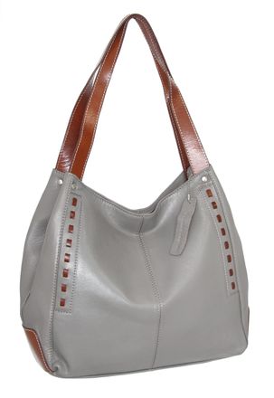 Nino Bossi Whipstitch Leather Satchel in Stone