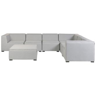 Beliani Sof&aacute; Esquinero 7 Plazas Modular De Poli&eacute;ster Gris Claro Negro Izquierdo Con Reposapi&eacute;s Arezzo
