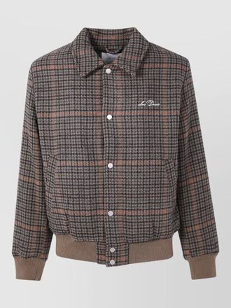 Les Deux houndstooth varsity jacket collared ribbed hem