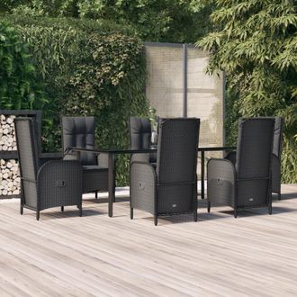 vidaXL Set De Comedor De Jard&iacute;n 7 Pzas Y Cojines Rat&aacute;n Sint&eacute;tico Negro Vidaxl