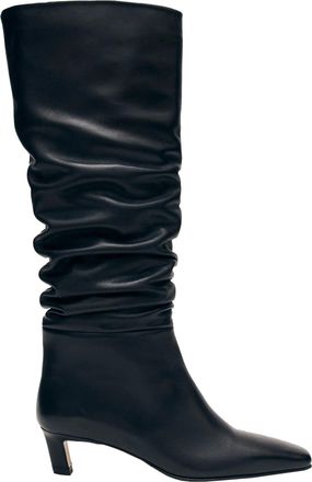 Alohas Knee-high Black Leather Boots with Pointed Square Toe