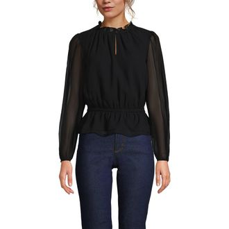 Lands End Chiffon Peplum Top in Black at Nordstrom, Size X-Large