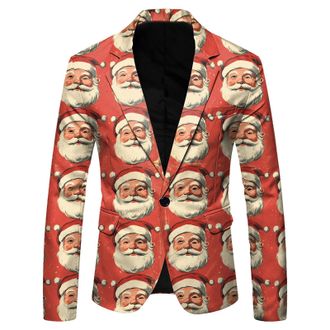 Generic Christmas Suit Jacket Santa Printed Mens Slim Fit Modern One Button Suit Long Sleeve Slim Fit Causal One Button Jacket 2025 Ugly Blazer Fashion Weddin