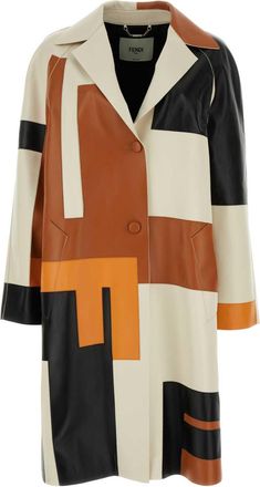 Fendi Womens Multicolor Nappa Leather Overcoat - Ivory Sheepskin - Size EU 36 (Womens)